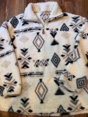 Warm & Cozy Lifestyle Sherpa Pullover Small Cream Southwestern Aztec 1/4 Zip